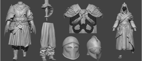  ZBrush 中对其余服装进行高多边形处理